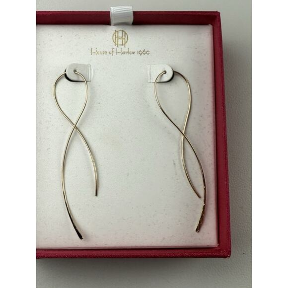 House of Harlow 1960 Gold Tone Threader Pierced Earrings in Box - Picture 3 of 8